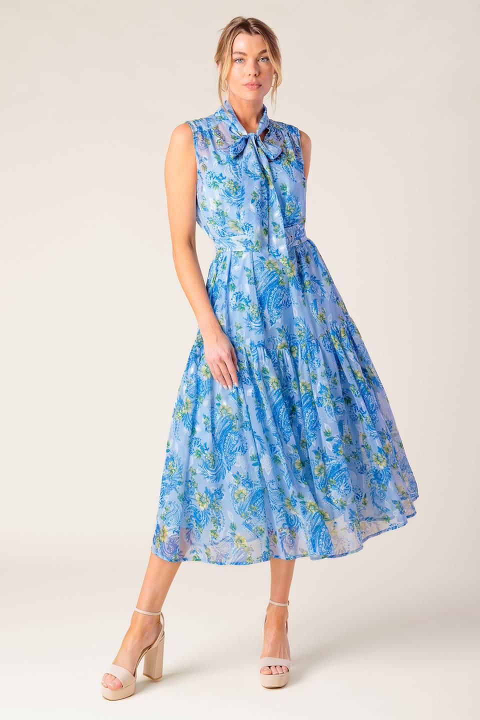 EVER AFTER POWER BLUE WOVEN MIDI DRESS - Glamourous Grace