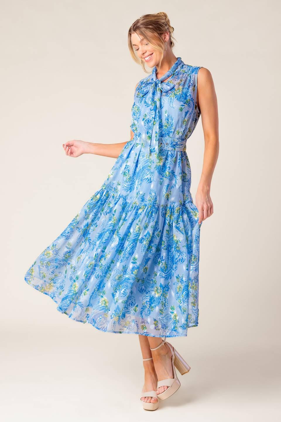 EVER AFTER POWER BLUE WOVEN MIDI DRESS - Glamourous Grace