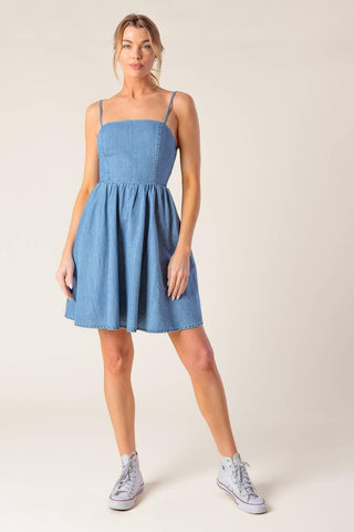 BACK IN LOVE DENIM MINI DRESS - Glamourous Grace