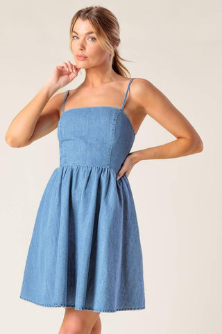 BACK IN LOVE DENIM MINI DRESS - Glamourous Grace