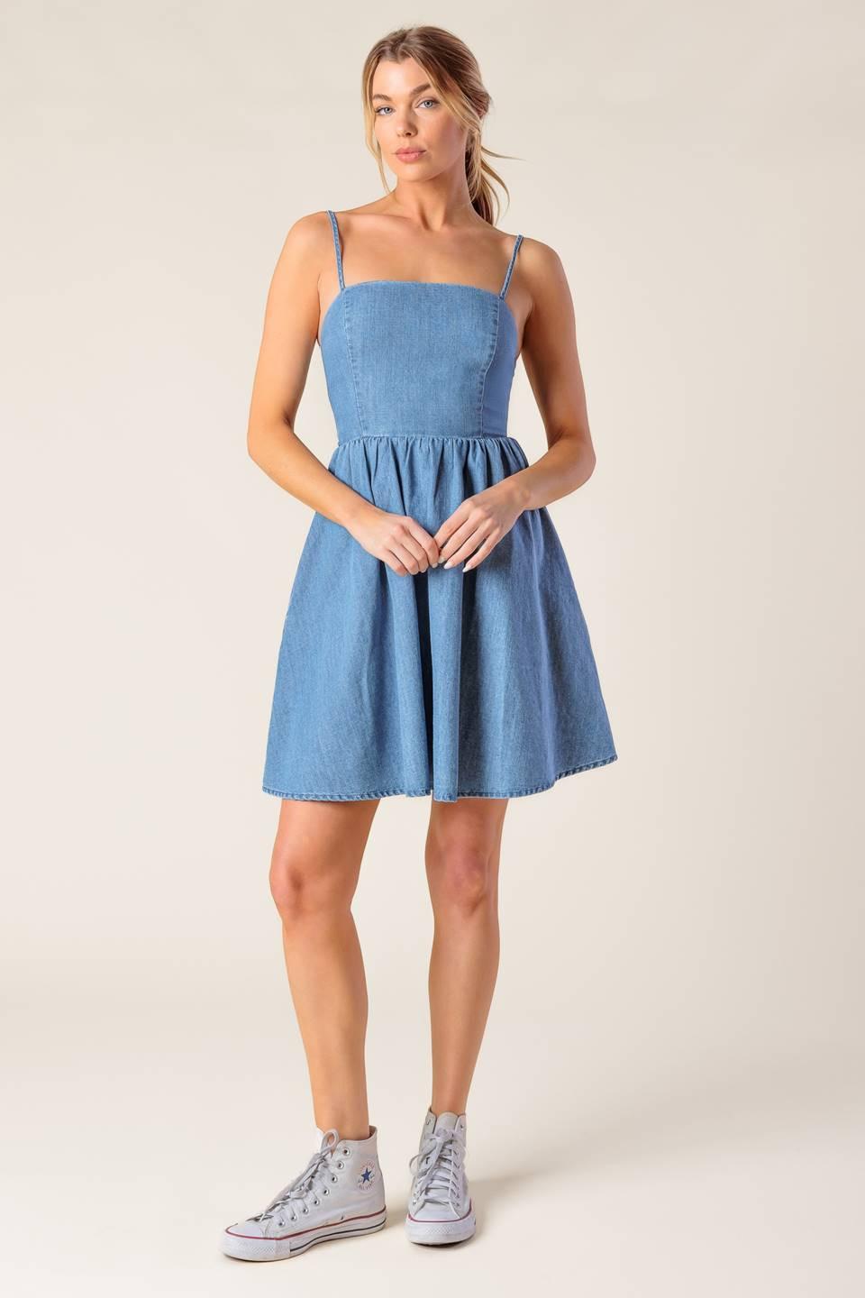 BACK IN LOVE DENIM MINI DRESS - Glamourous Grace