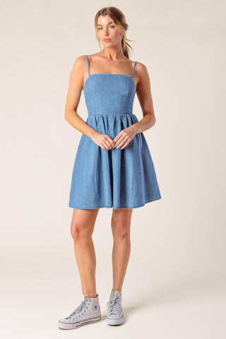 BACK IN LOVE DENIM MINI DRESS - Glamourous Grace