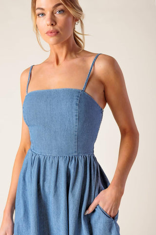 BACK IN LOVE DENIM MINI DRESS - Glamourous Grace
