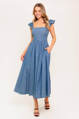DRIFTWOOD PETAL CHAMBRAY MIDI DRESS - Glamourous Grace
