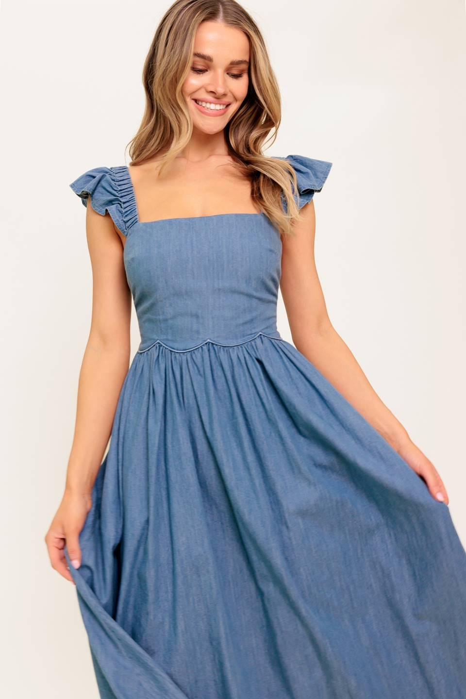 DRIFTWOOD PETAL CHAMBRAY MIDI DRESS - Glamourous Grace