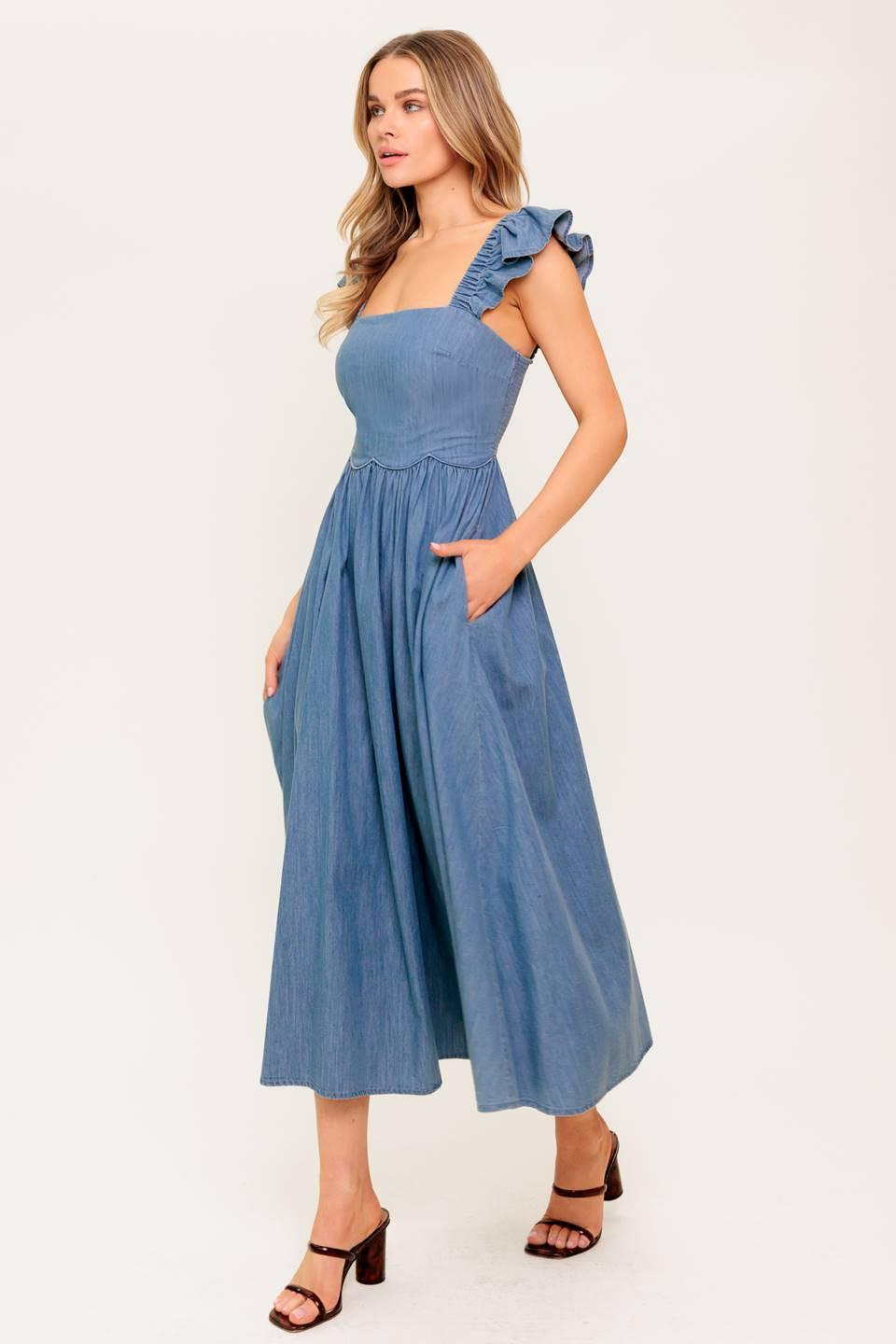 DRIFTWOOD PETAL CHAMBRAY MIDI DRESS - Glamourous Grace