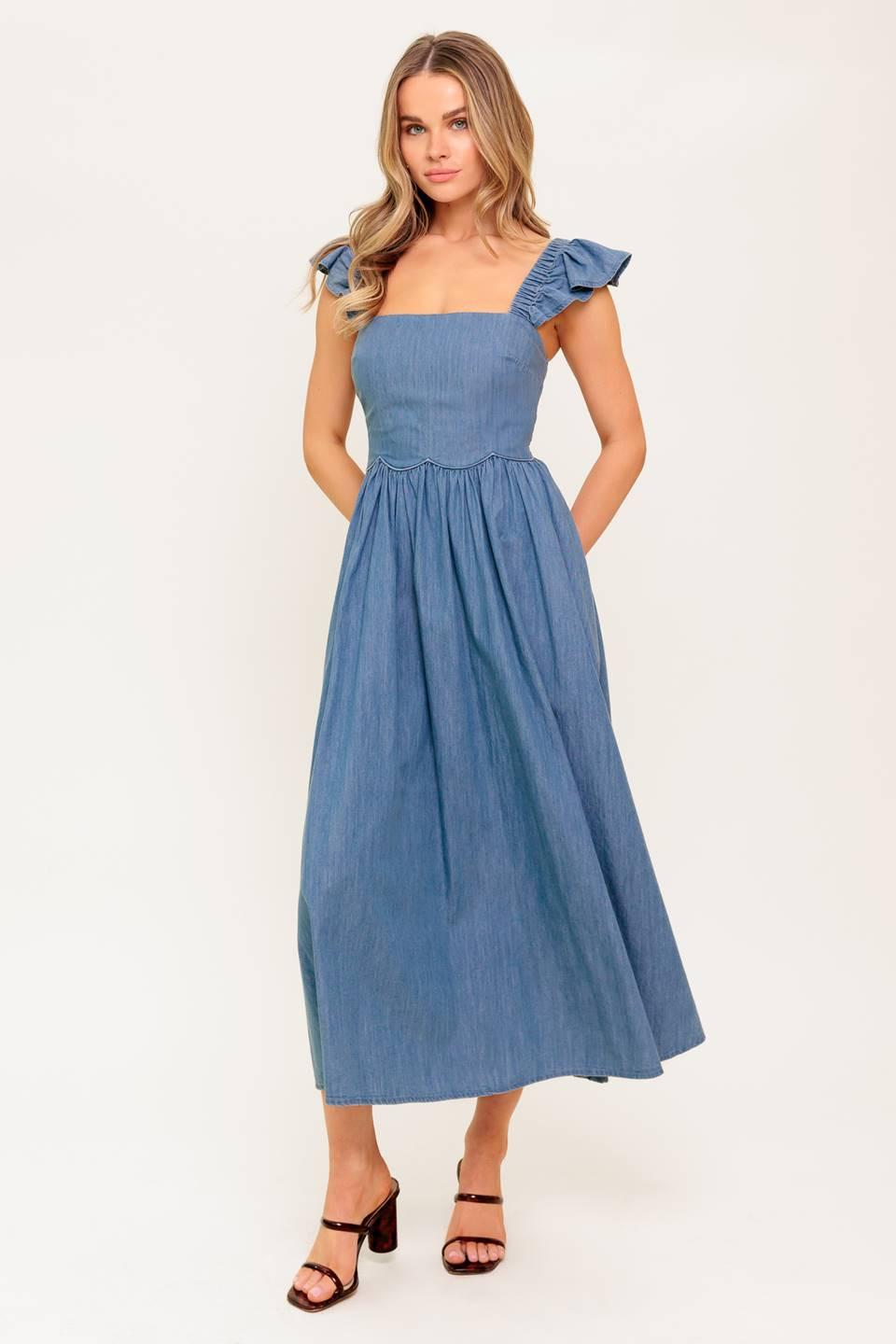DRIFTWOOD PETAL CHAMBRAY MIDI DRESS - Glamourous Grace