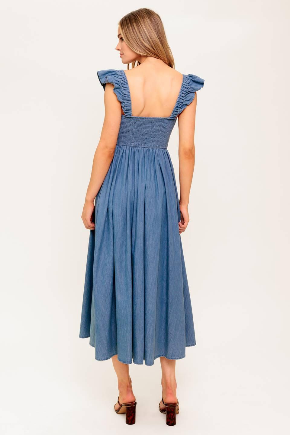 DRIFTWOOD PETAL CHAMBRAY MIDI DRESS - Glamourous Grace