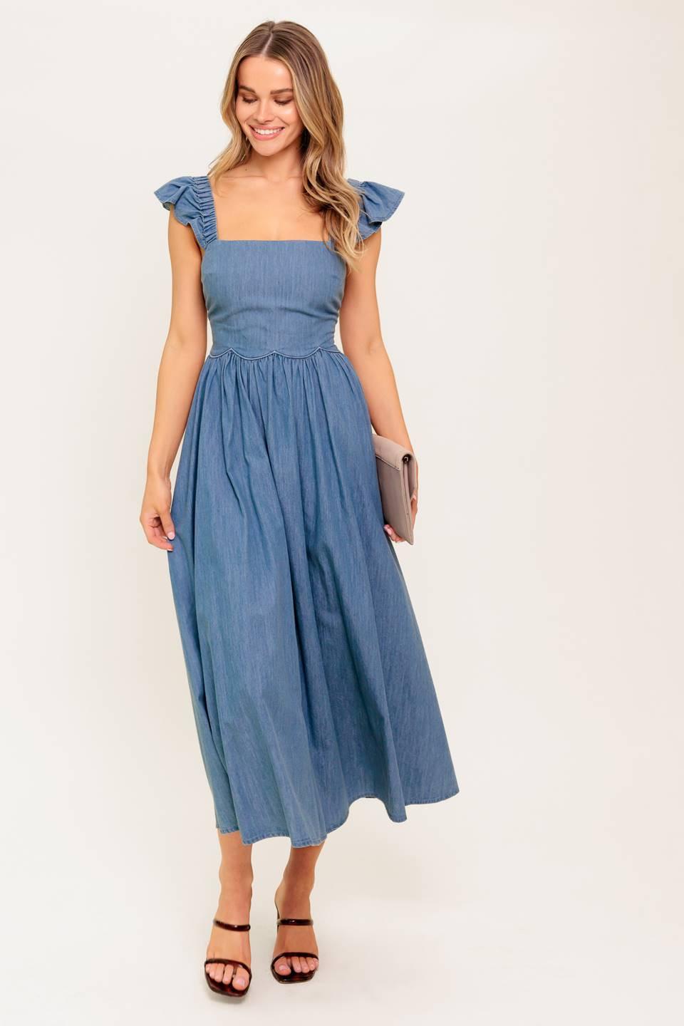 DRIFTWOOD PETAL CHAMBRAY MIDI DRESS - Glamourous Grace
