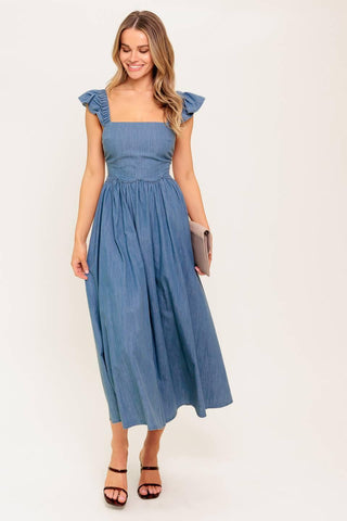 DRIFTWOOD PETAL CHAMBRAY MIDI DRESS - Glamourous Grace