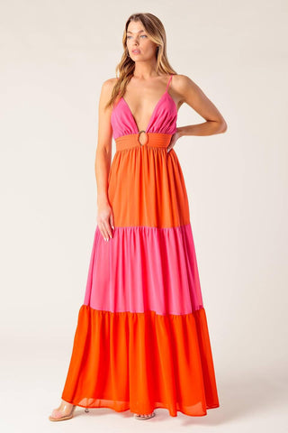 REGAL RISE WOVEN COLOR BLOCKED MAXI DRESS - Glamourous Grace