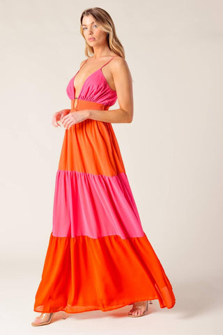 REGAL RISE WOVEN COLOR BLOCKED MAXI DRESS - Glamourous Grace