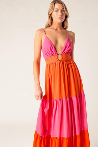 REGAL RISE WOVEN COLOR BLOCKED MAXI DRESS - Glamourous Grace