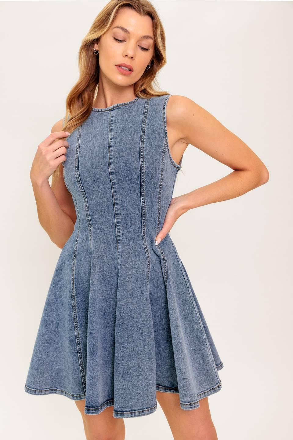 CAUGHT IN A MOMENT DENIM MINI DRESS - Glamourous Grace