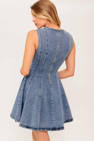 CAUGHT IN A MOMENT DENIM MINI DRESS - Glamourous Grace