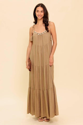 WORLD OF POSSIBLILITIES TAUPE WOVEN MAXI DRESS - Glamourous Grace