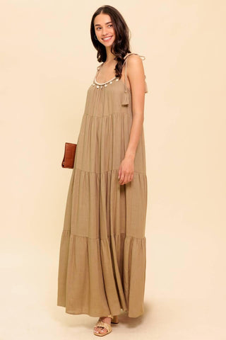 WORLD OF POSSIBLILITIES TAUPE WOVEN MAXI DRESS - Glamourous Grace
