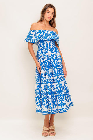 BLOOM SERENADE BLUE WOVEN MIDI DRESS - Glamourous Grace