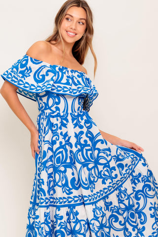 BLOOM SERENADE BLUE WOVEN MIDI DRESS - Glamourous Grace