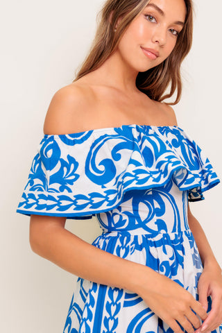 BLOOM SERENADE BLUE WOVEN MIDI DRESS - Glamourous Grace