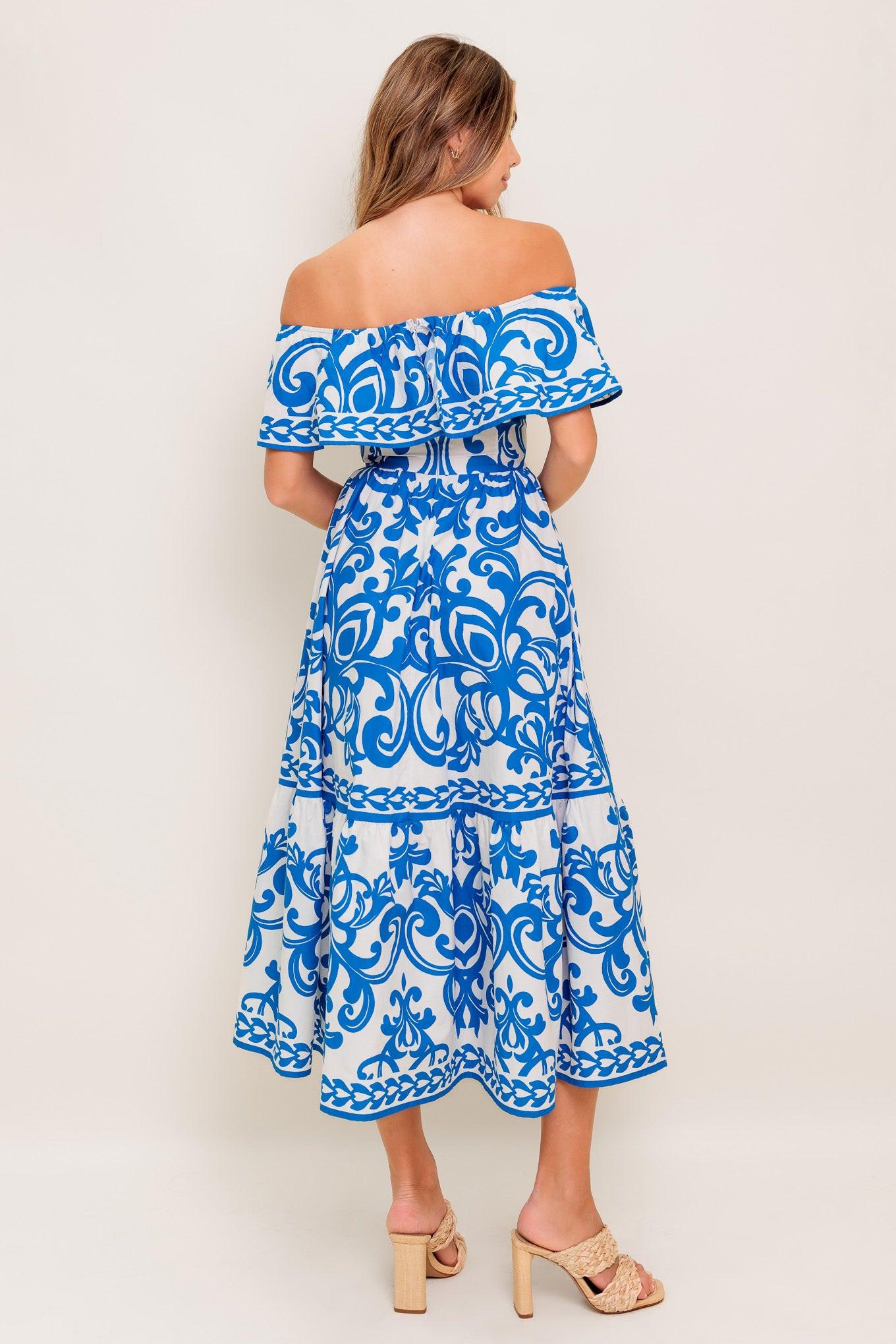 BLOOM SERENADE BLUE WOVEN MIDI DRESS - Glamourous Grace