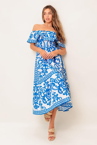BLOOM SERENADE BLUE WOVEN MIDI DRESS - Glamourous Grace