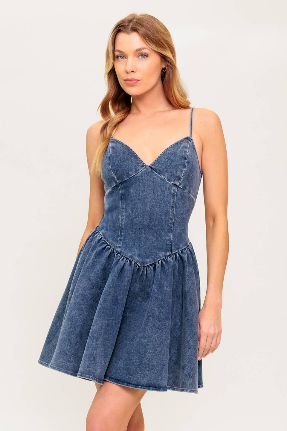 FOREVER FREE DENIM MINI DRESS - Glamourous Grace