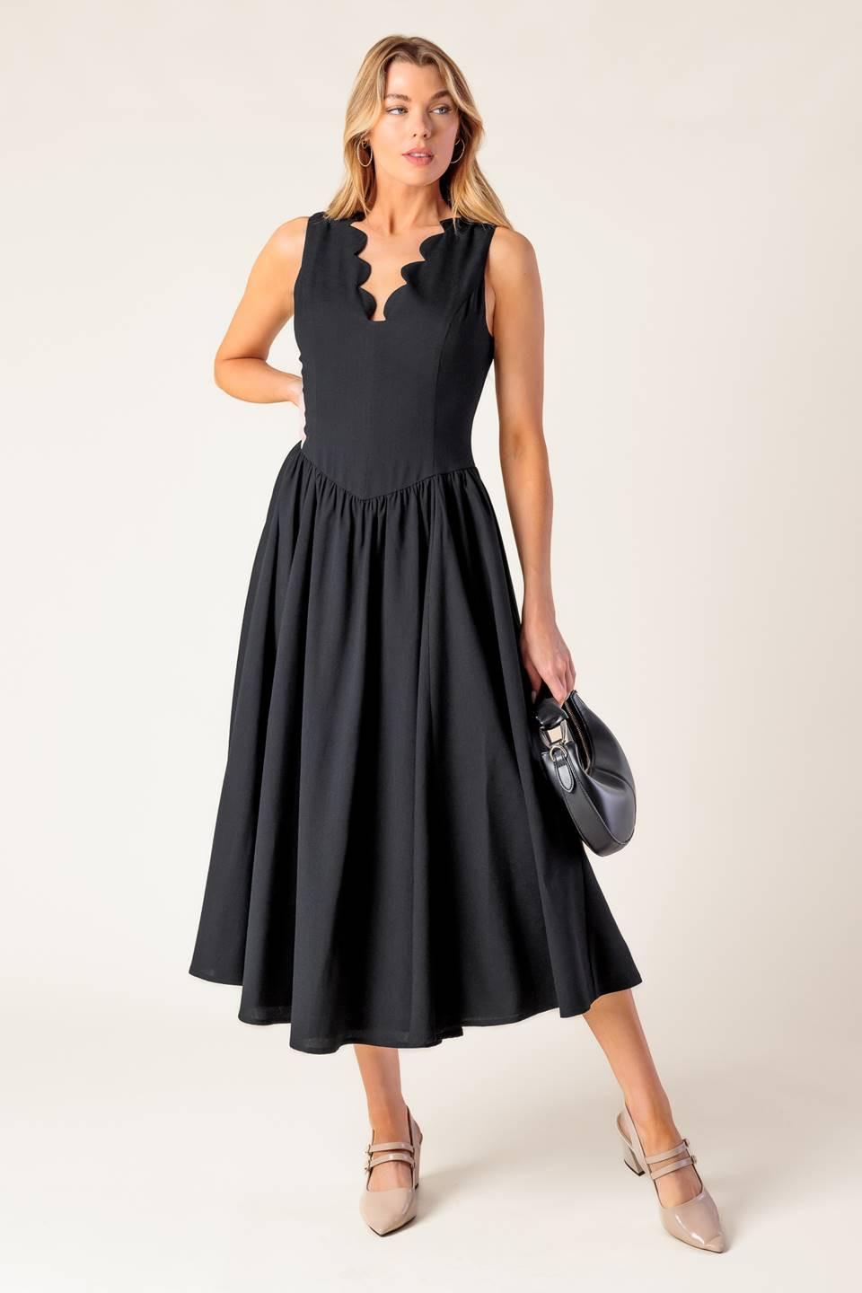 FOR THE RECORD BLACK WOVEN MIDI DRESS - Glamourous Grace