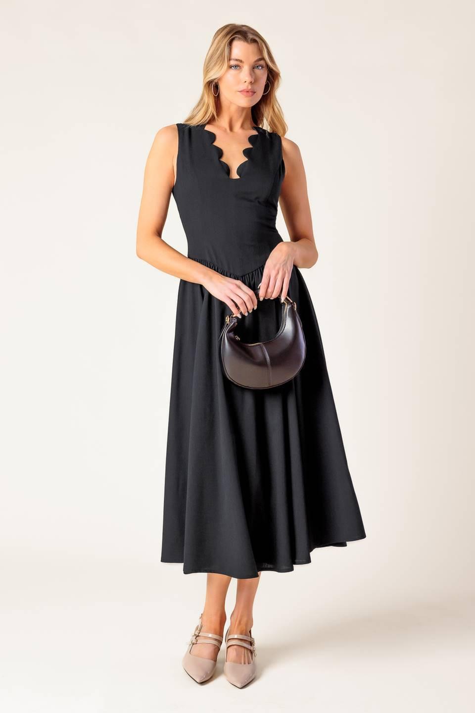 FOR THE RECORD BLACK WOVEN MIDI DRESS - Glamourous Grace