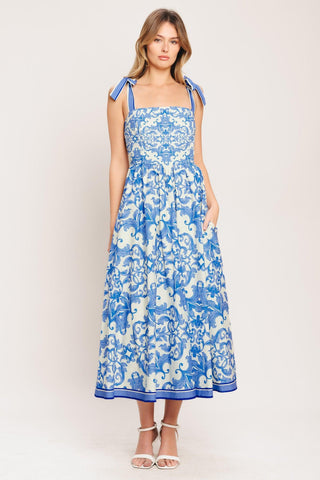 AZURE SCROLL WOVEN MIDI DRESS - Glamourous Grace