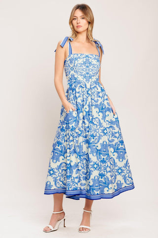 AZURE SCROLL WOVEN MIDI DRESS - Glamourous Grace