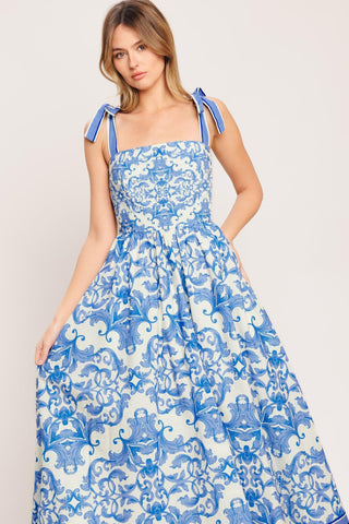 AZURE SCROLL WOVEN MIDI DRESS - Glamourous Grace