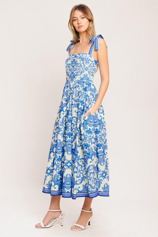 AZURE SCROLL WOVEN MIDI DRESS - Glamourous Grace