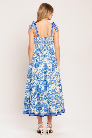 AZURE SCROLL WOVEN MIDI DRESS - Glamourous Grace