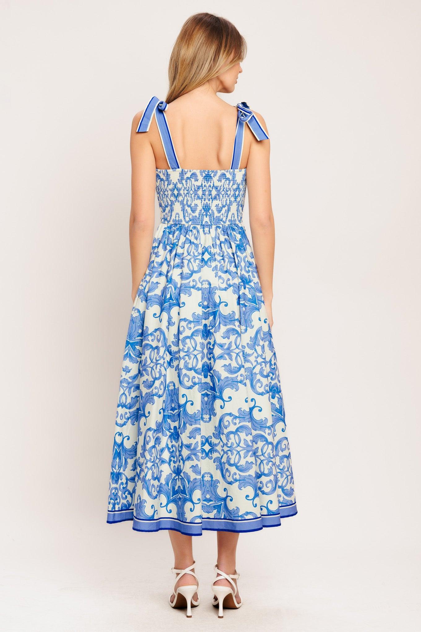 AZURE SCROLL WOVEN MIDI DRESS - Glamourous Grace