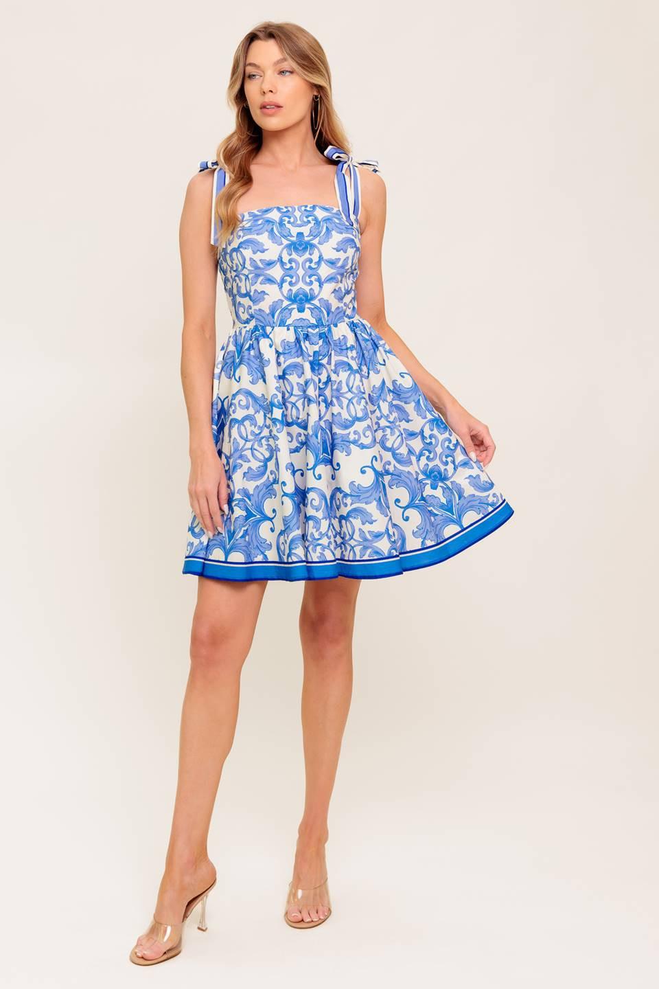 FLORENCE DAYS FLORAL BLUE WOVEN MINI DRESS - Glamourous Grace