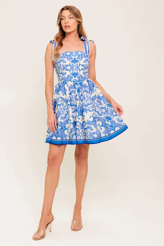 FLORENCE DAYS FLORAL BLUE WOVEN MINI DRESS - Glamourous Grace