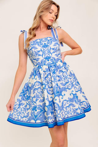 FLORENCE DAYS FLORAL BLUE WOVEN MINI DRESS - Glamourous Grace