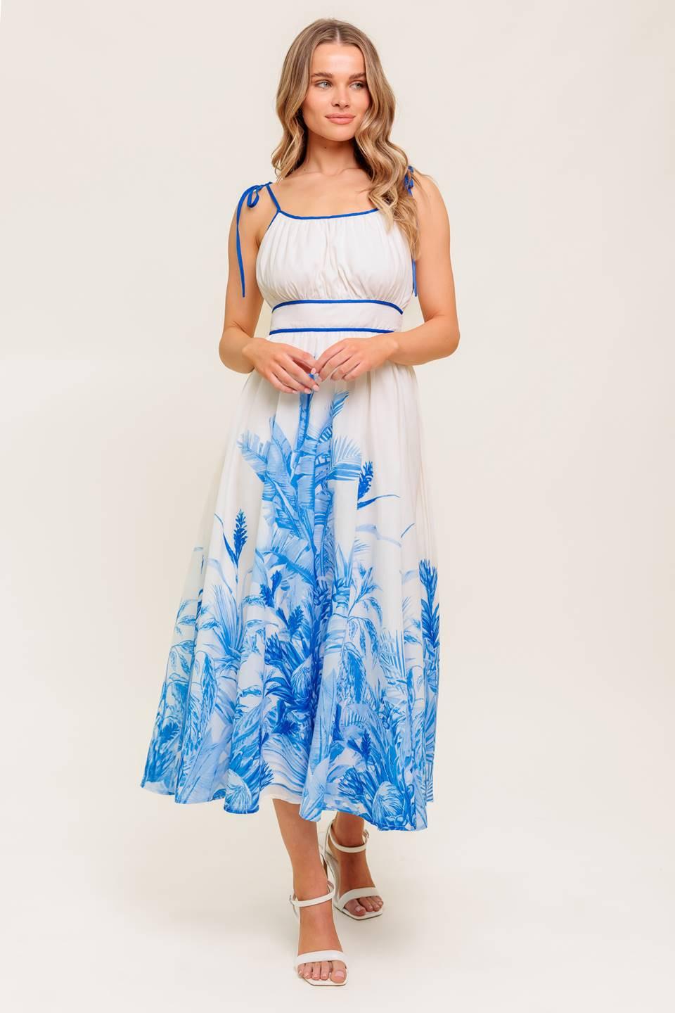 GARDEN BREEZE BLUE WOVEN MIDI DRESS - Glamourous Grace