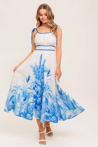 GARDEN BREEZE BLUE WOVEN MIDI DRESS - Glamourous Grace