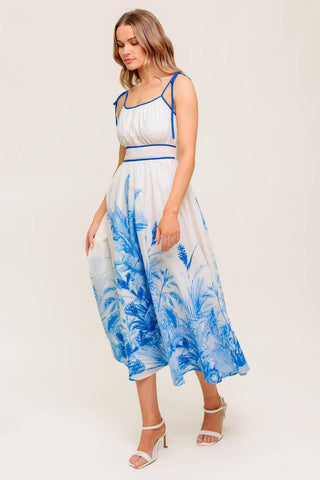 GARDEN BREEZE BLUE WOVEN MIDI DRESS - Glamourous Grace