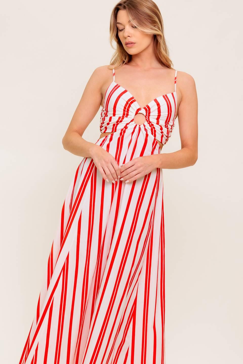 DREAM PETALS RED STRIPE WOVEN ANKLE DRESS - Glamourous Grace