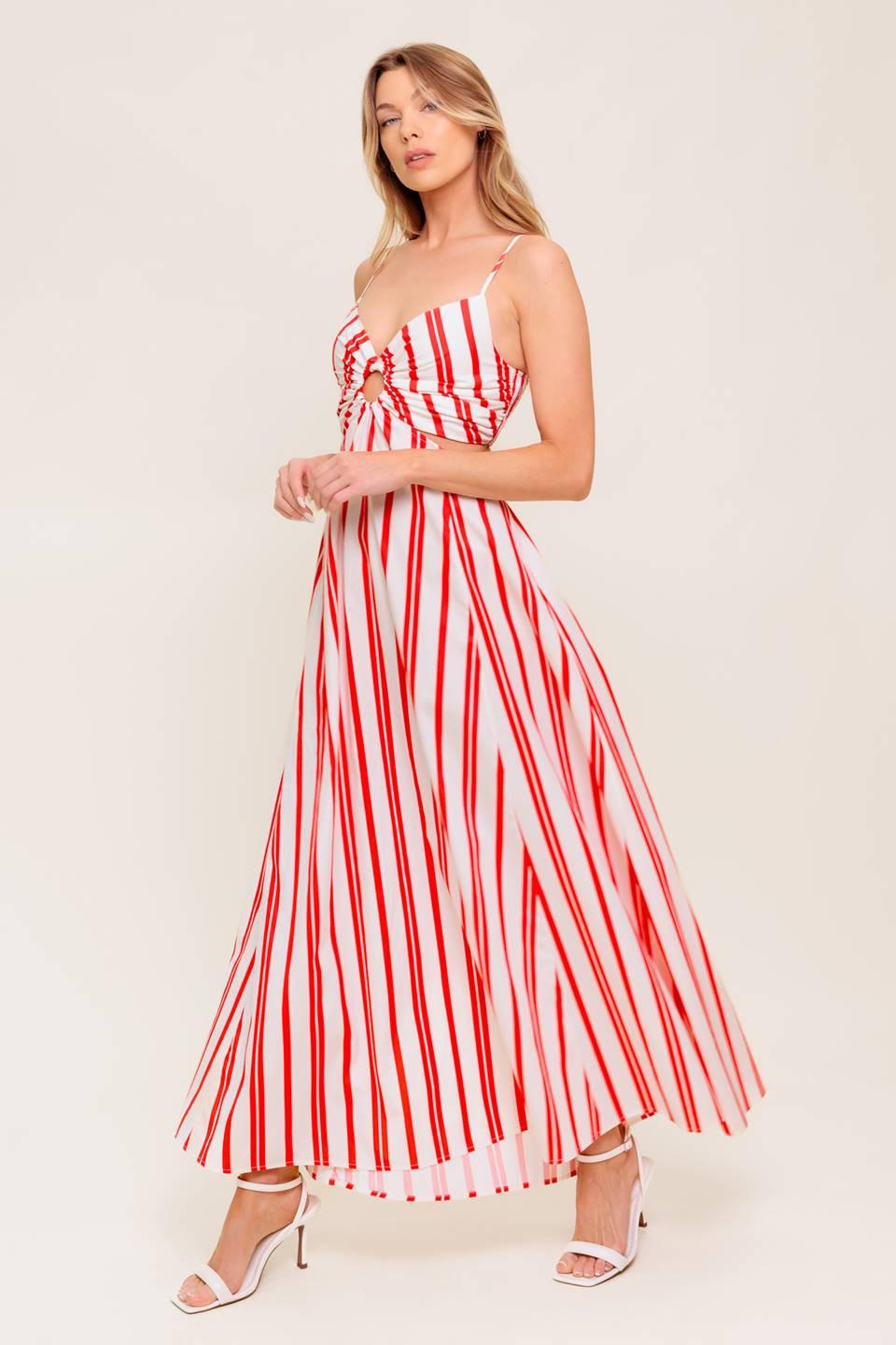DREAM PETALS RED STRIPE WOVEN ANKLE DRESS - Glamourous Grace