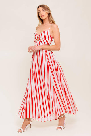 DREAM PETALS RED STRIPE WOVEN ANKLE DRESS - Glamourous Grace