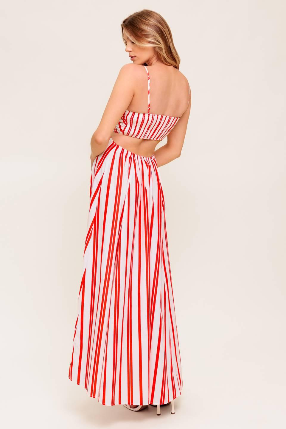 DREAM PETALS RED STRIPE WOVEN ANKLE DRESS - Glamourous Grace