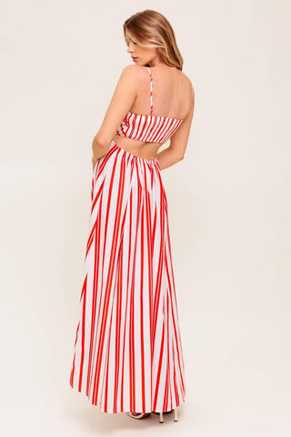 DREAM PETALS RED STRIPE WOVEN ANKLE DRESS - Glamourous Grace
