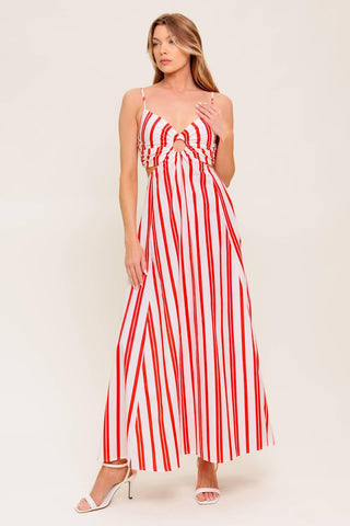 DREAM PETALS RED STRIPE WOVEN ANKLE DRESS - Glamourous Grace