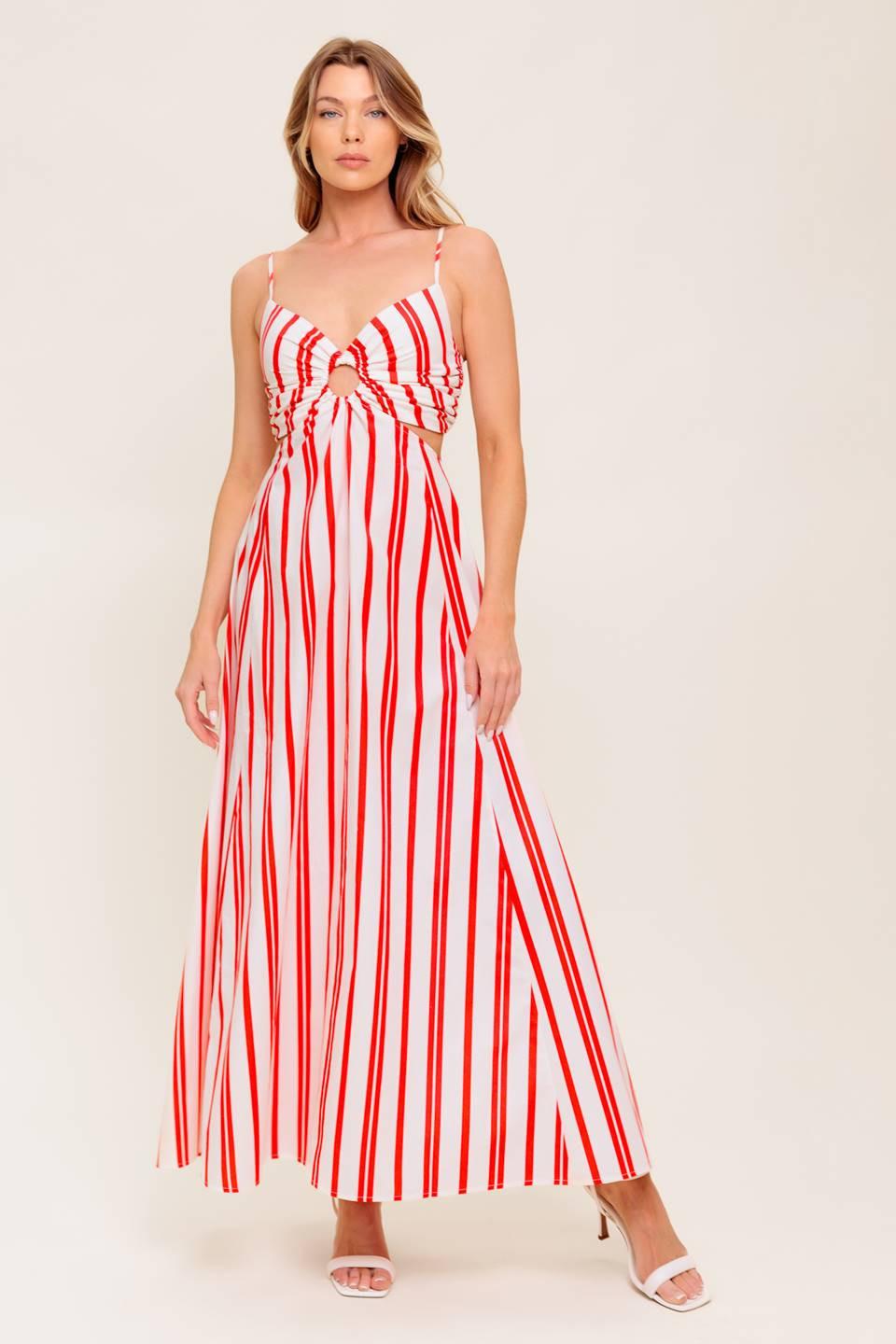 DREAM PETALS RED STRIPE WOVEN ANKLE DRESS - Glamourous Grace