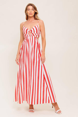 DREAM PETALS RED STRIPE WOVEN ANKLE DRESS - Glamourous Grace