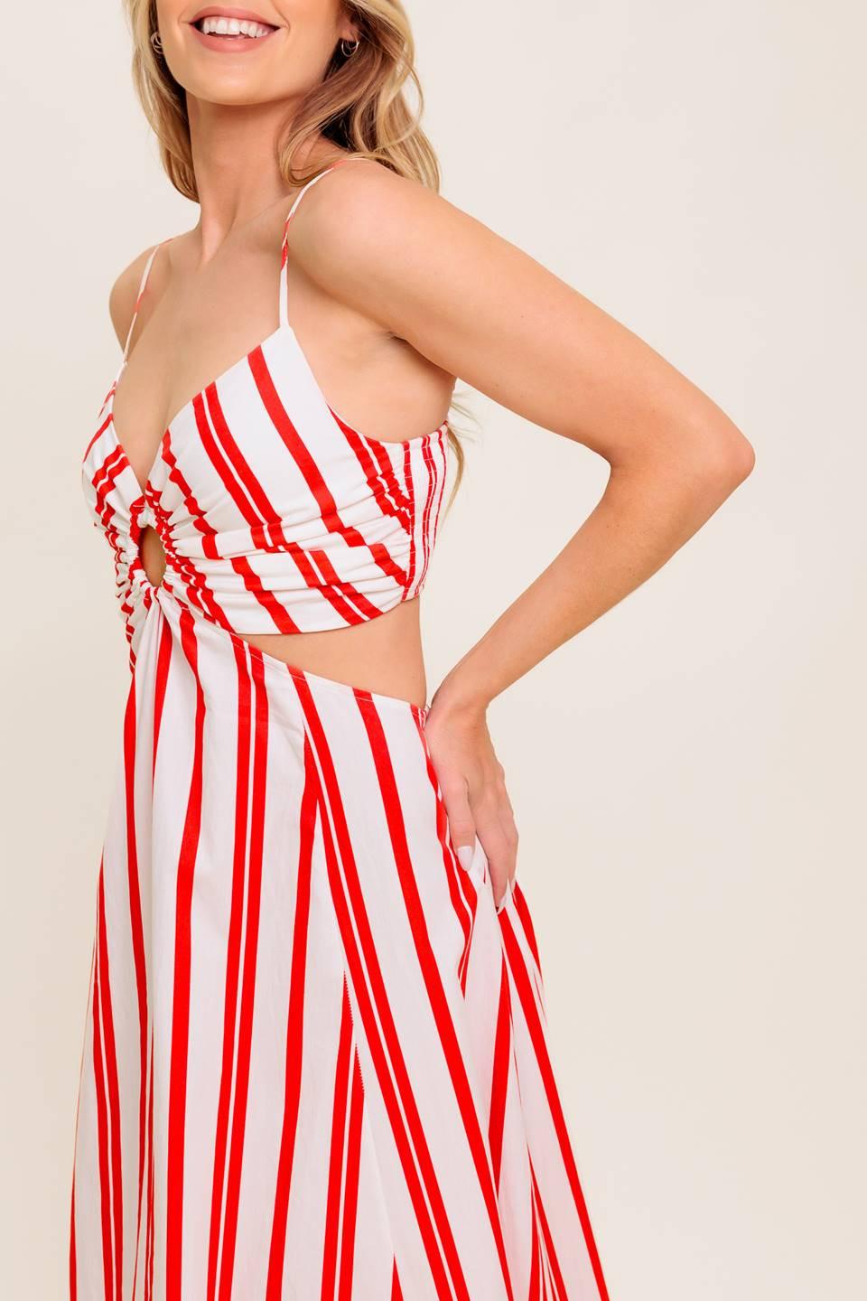 DREAM PETALS RED STRIPE WOVEN ANKLE DRESS - Glamourous Grace
